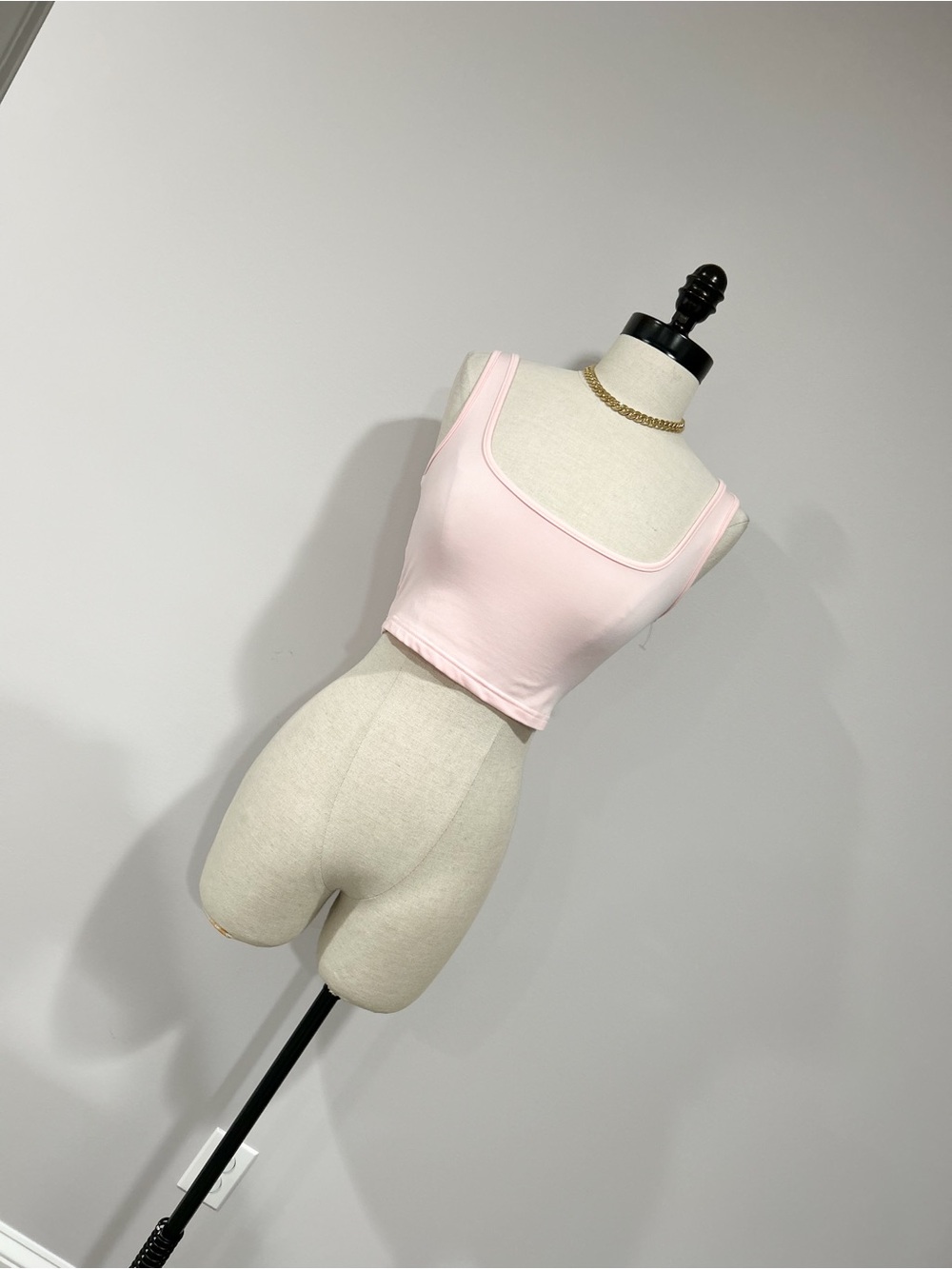 Light Pink Square-Neck Cropped Tank Top